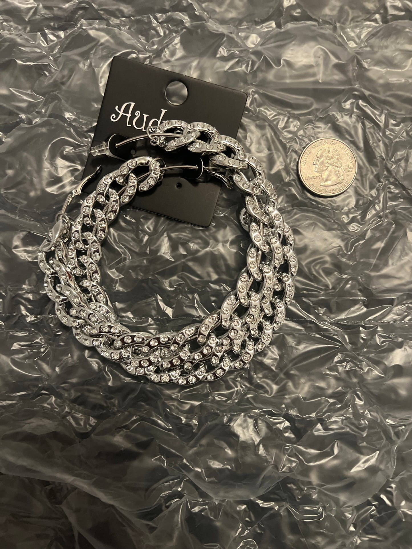 80mm Stoned Chain Hoop Earring