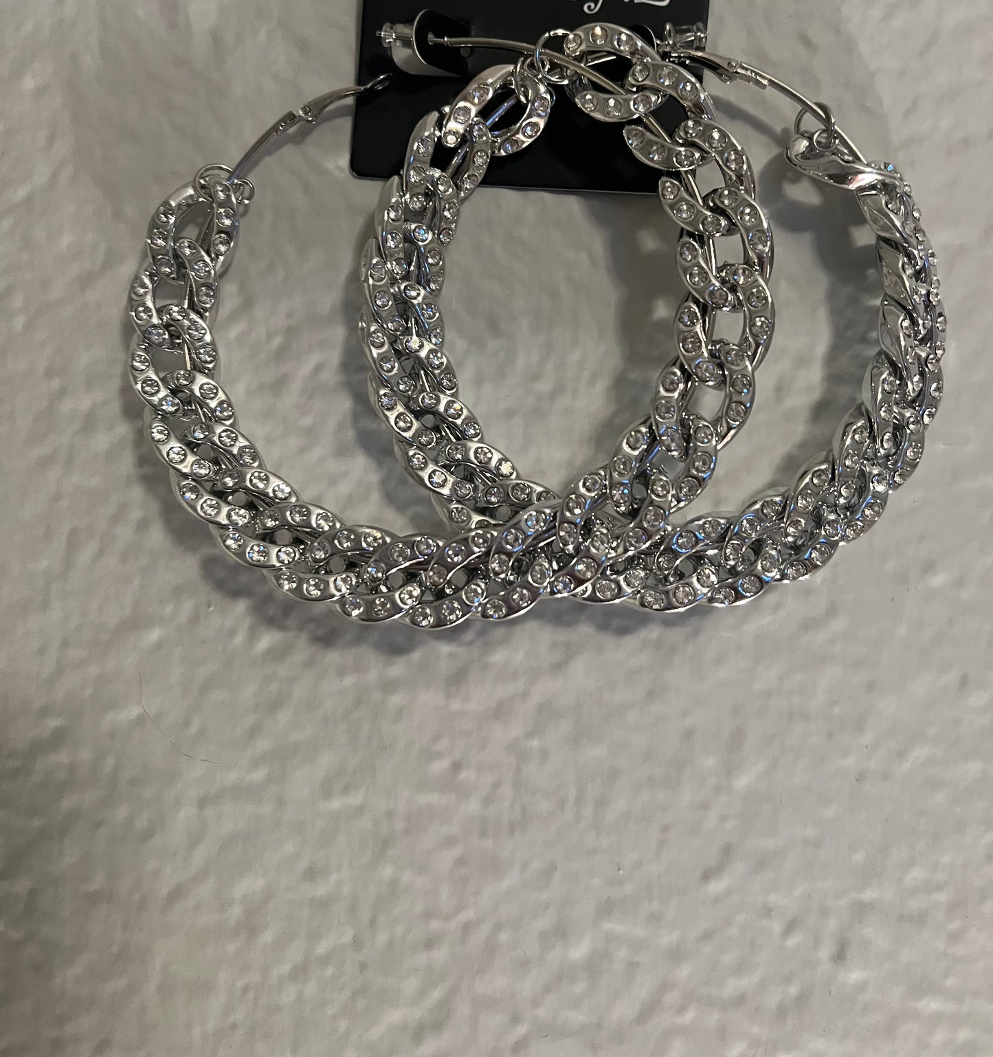80mm Stoned Chain Hoop Earring