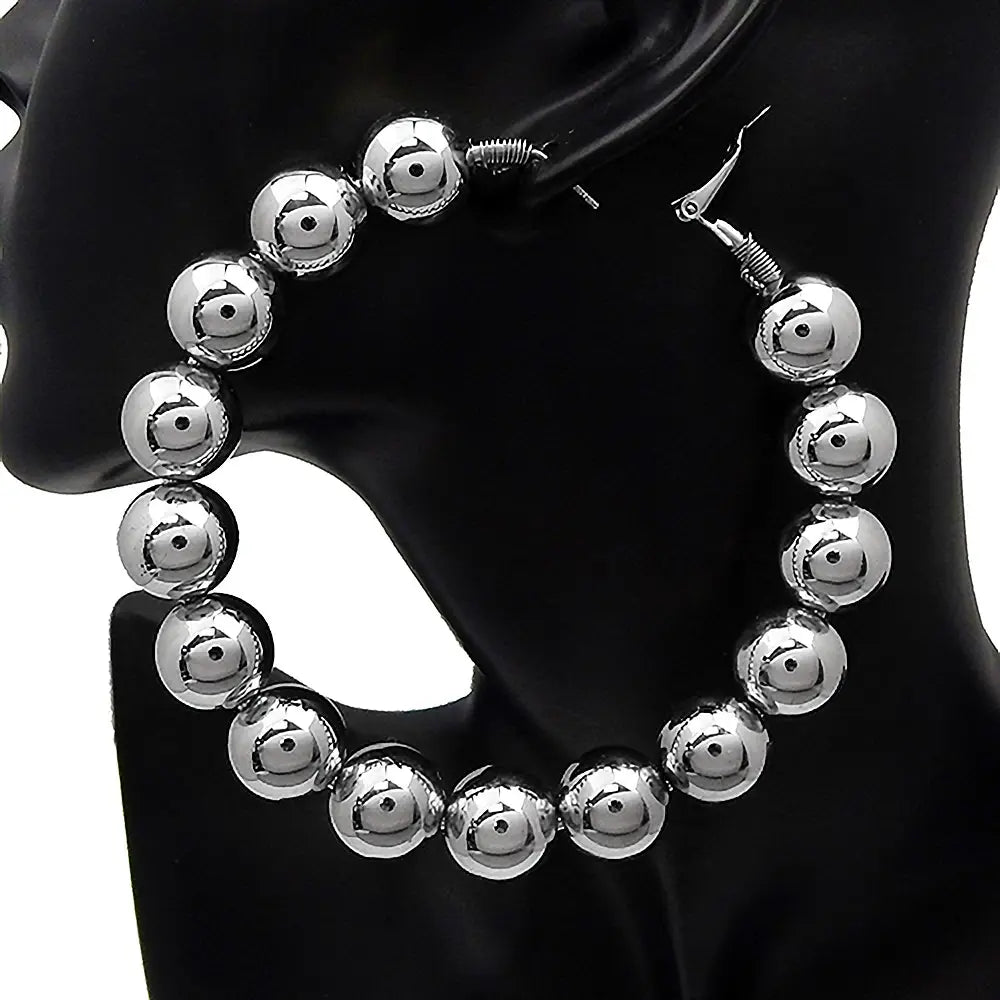 80mm Polished Ball Chunky Hoop Earrings