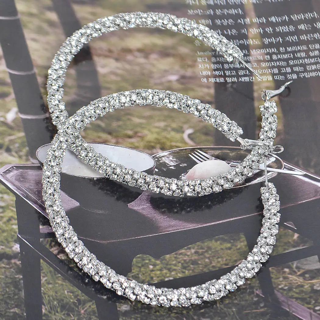 Twisted Rhinestone 80mm Hoop Earring