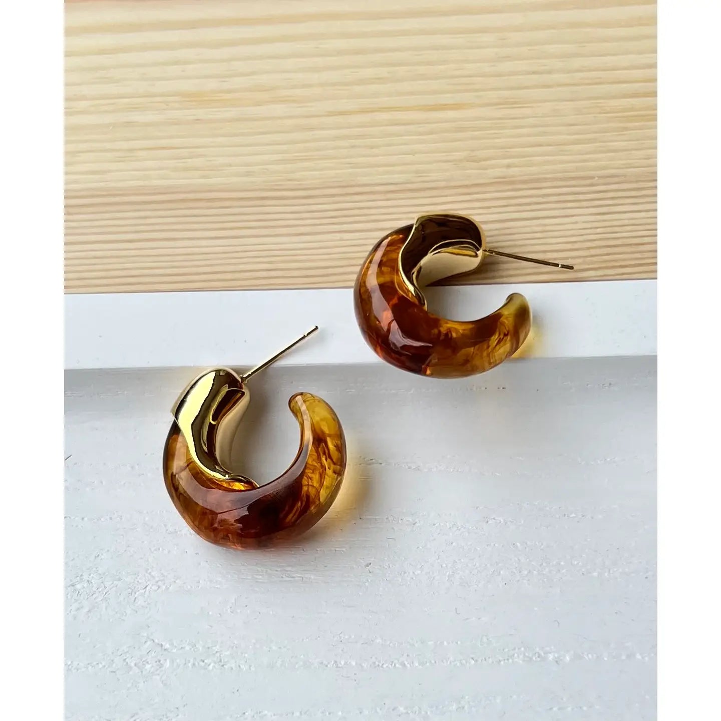 18k Gold Plated Circle Naturel Stone Earrings