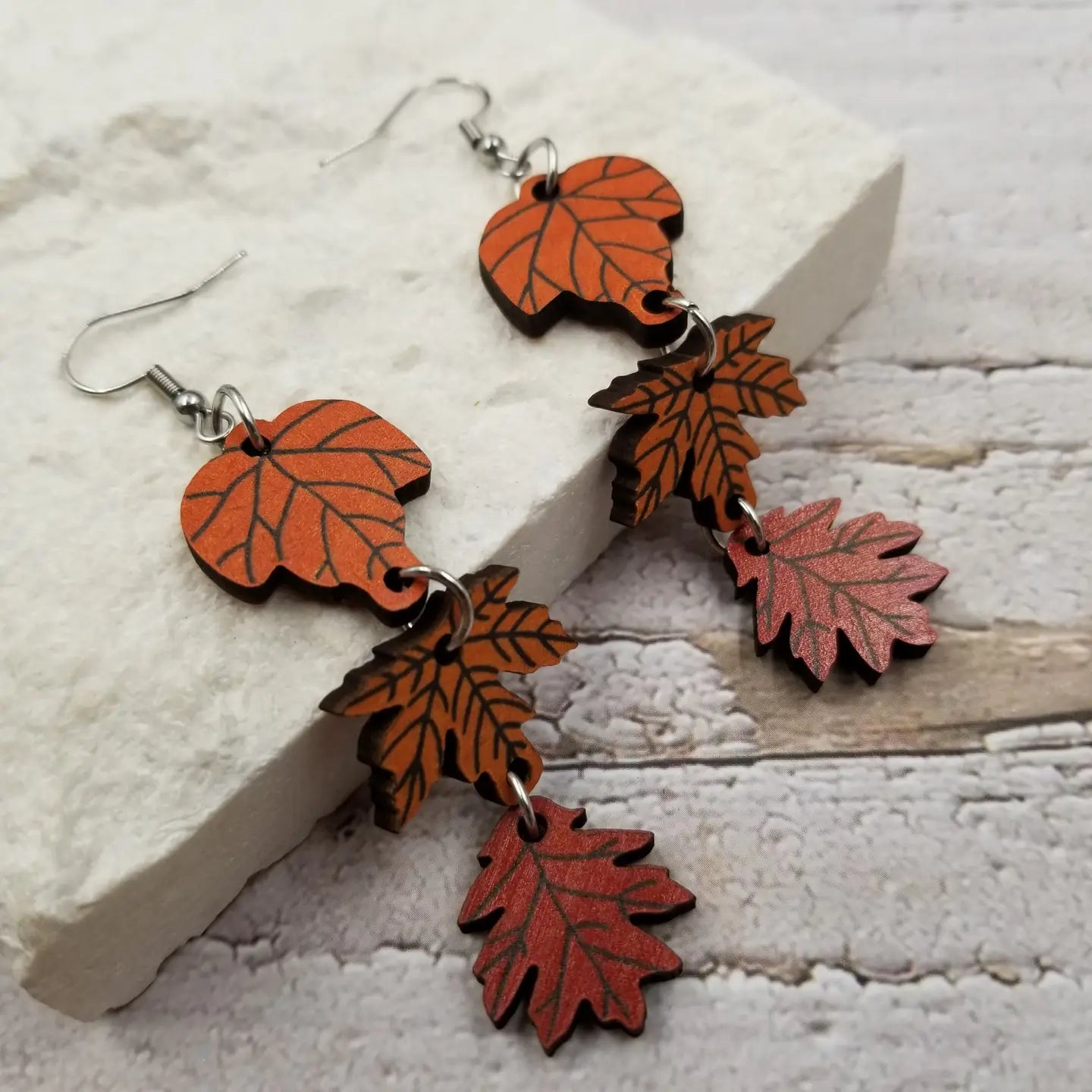 Fall Maple Leaves Wood Earrings
