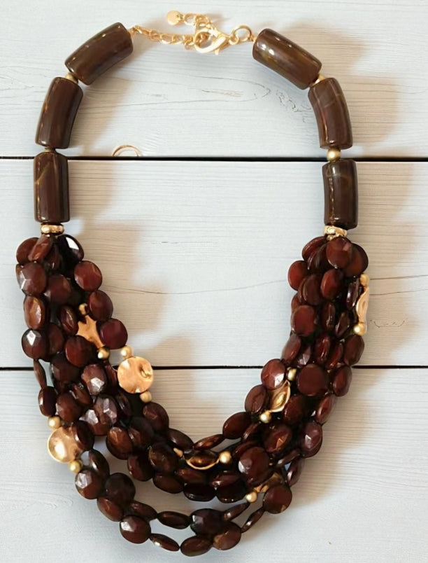Multi Strand Chunky Stone Bead Statement Necklace | Boho