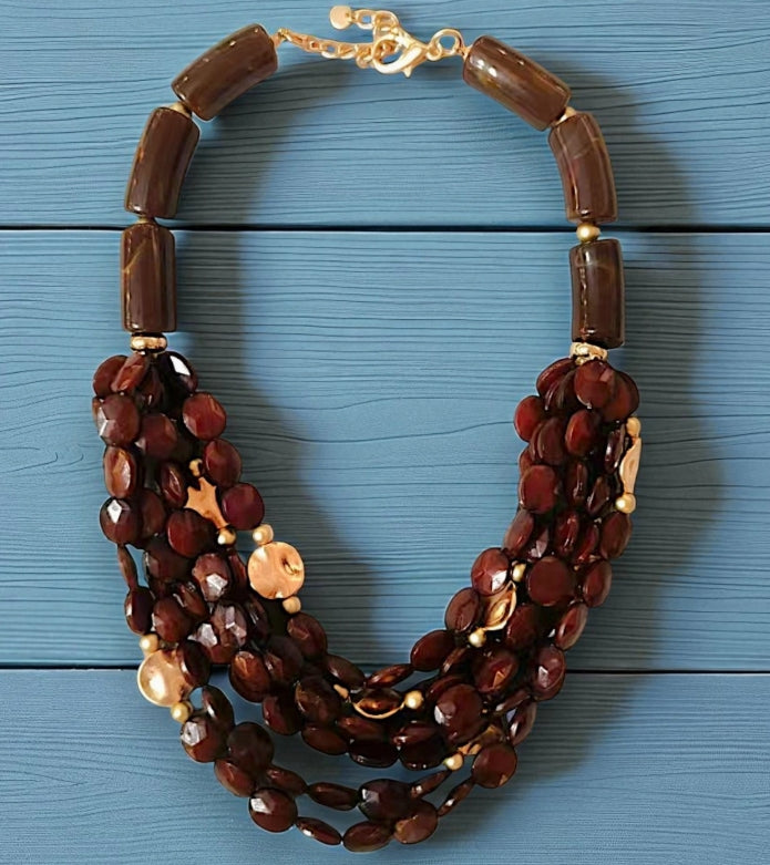 Multi Strand Chunky Stone Bead Statement Necklace | Boho