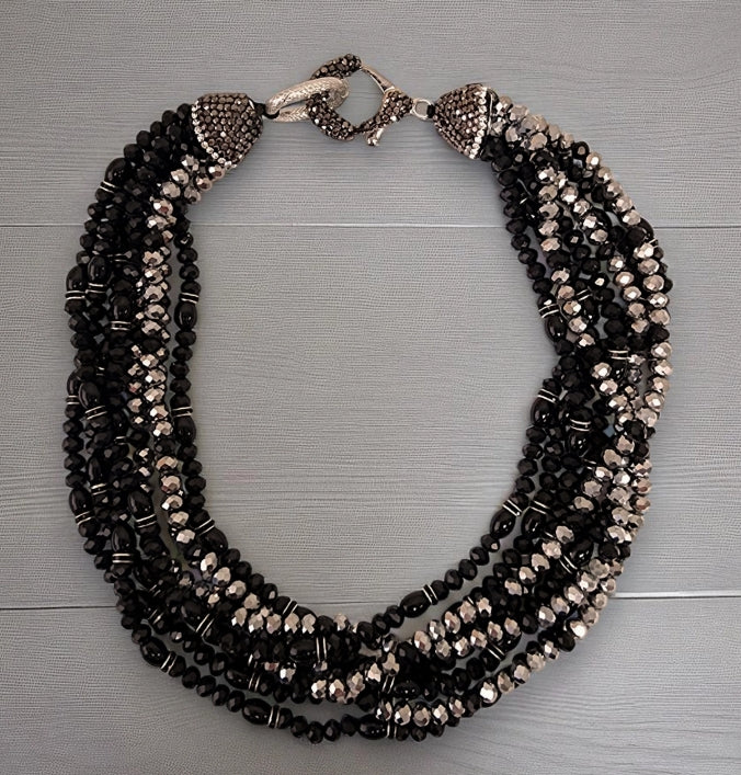 Chunky Multi Strand Pavé Beaded Collar | Statement Necklace
