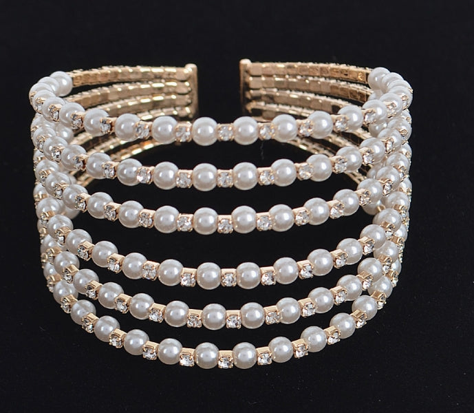 Faux Pearl Rhinestone Wrap Bangle