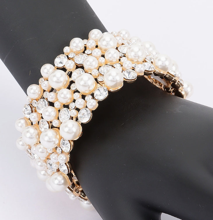 Faux Pearl Rhinestone Stretch Bracelet