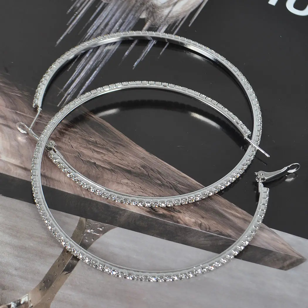 8cm Double Rhinestone Hoop Earring