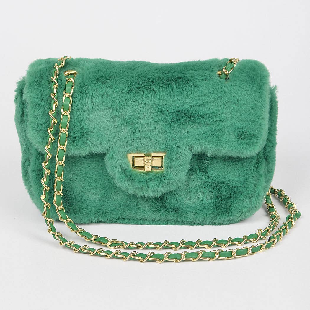 Faux Wool Flap Shoulder Bag