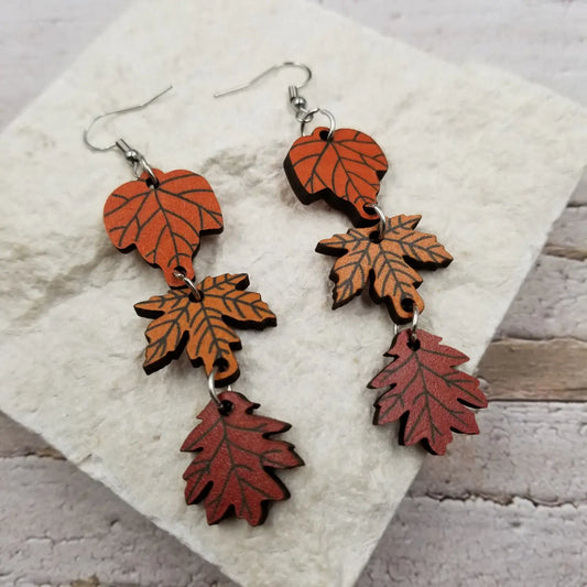 Fall Maple Leaves Wood Earrings
