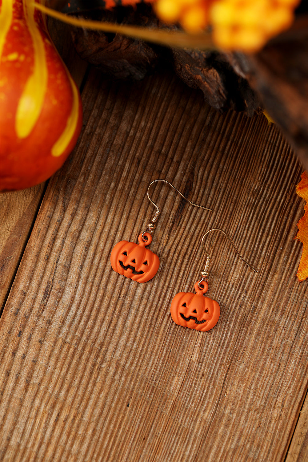 Orange Halloween Pumpkin Pendant Hook Earrings