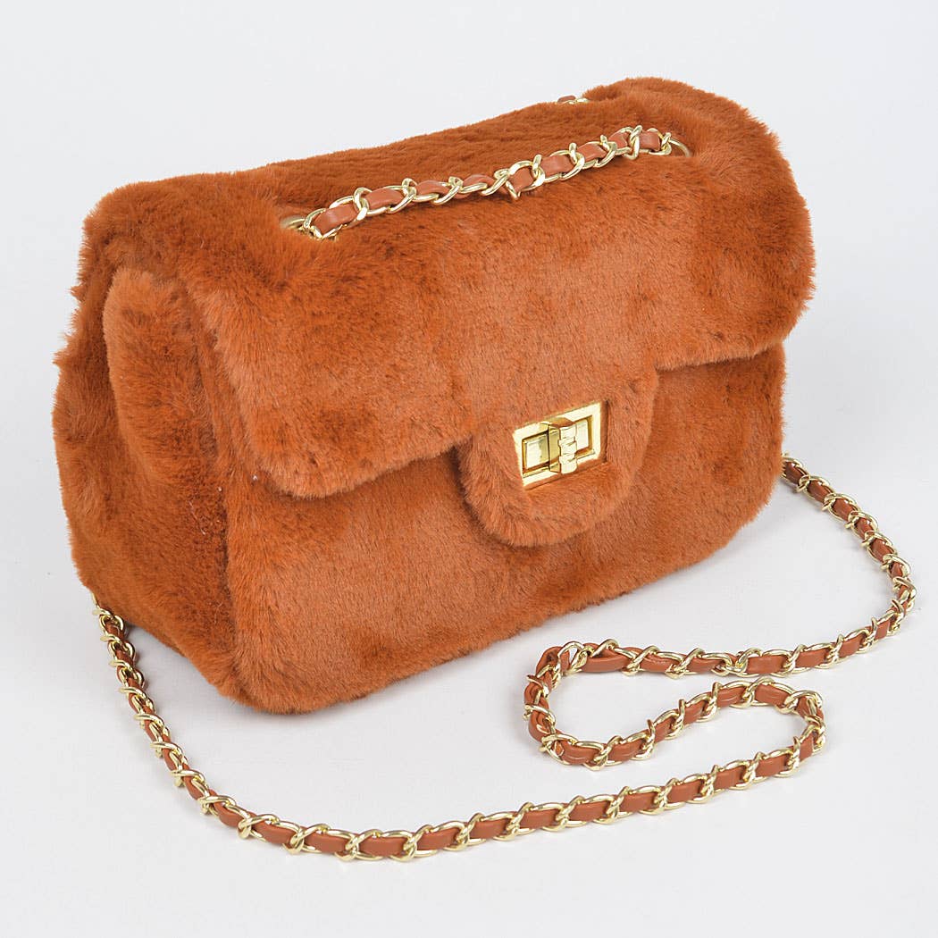 Faux Wool Flap Shoulder Bag