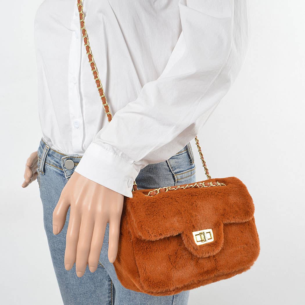 Faux Wool Flap Shoulder Bag