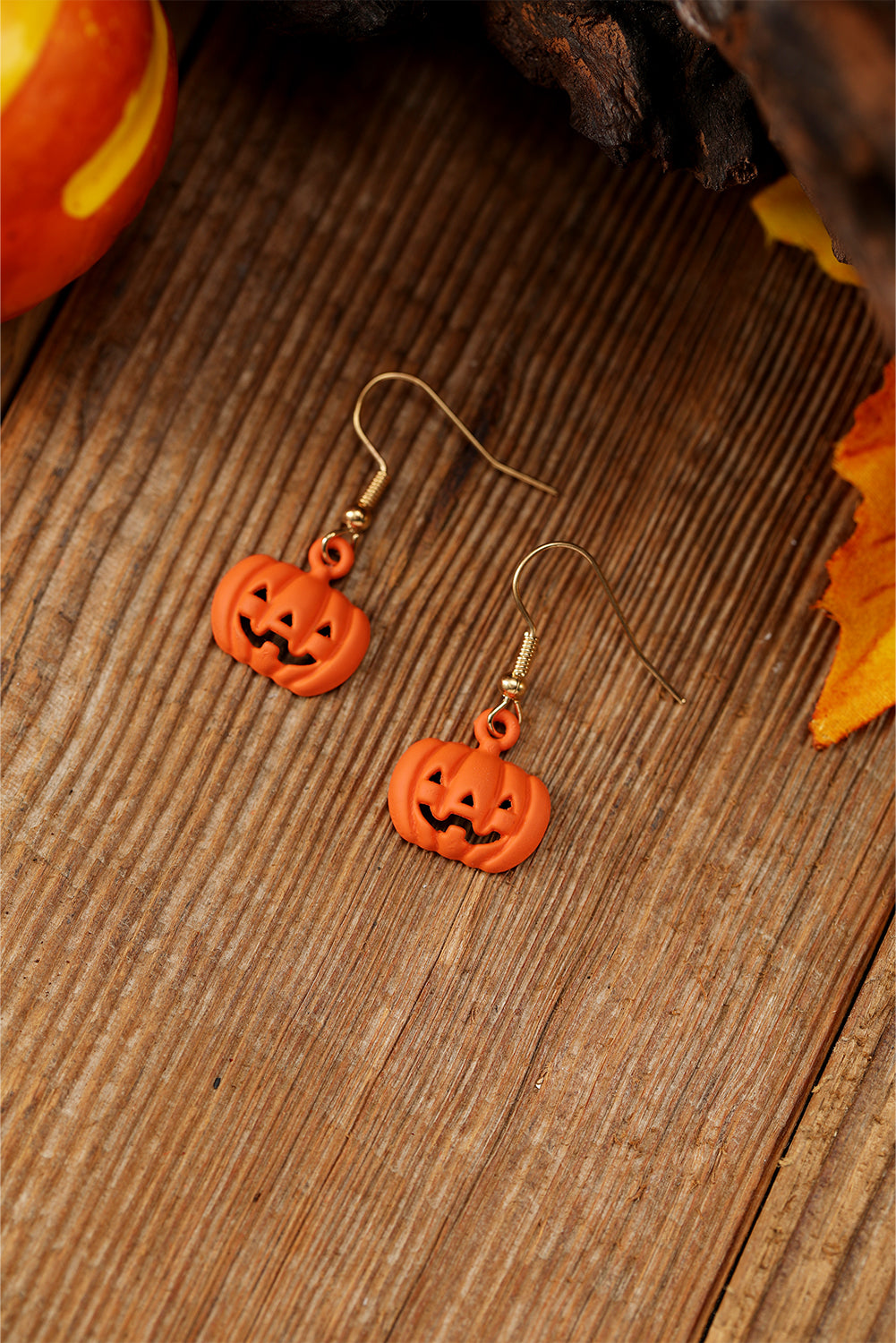 Orange Halloween Pumpkin Pendant Hook Earrings