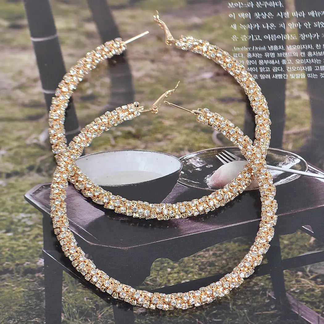 Twisted Rhinestone 80mm Hoop Earring