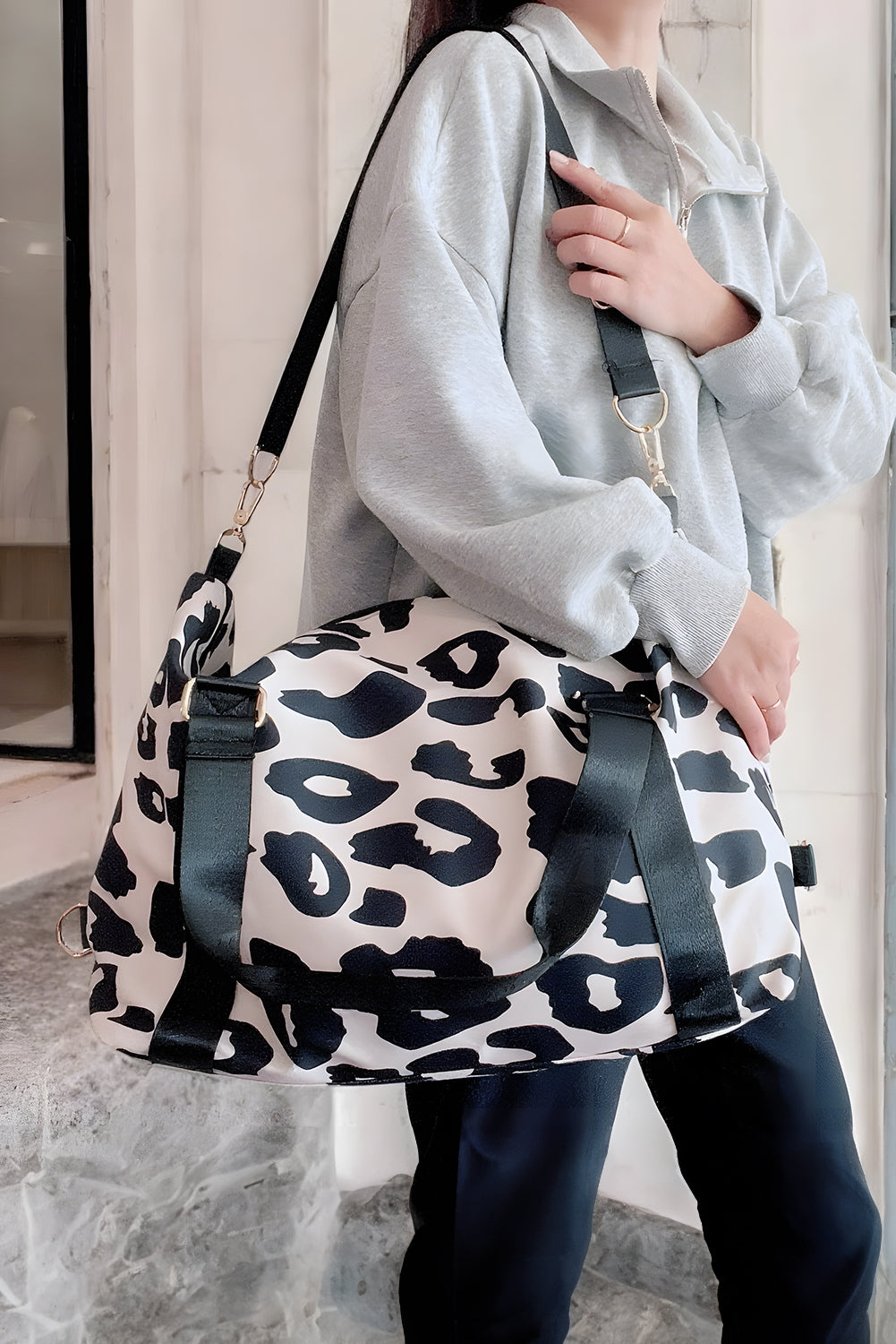 Bright Pink Leopard Print Luggage Tote Bag
