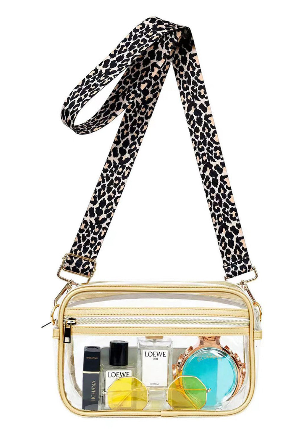Black Clear PVC Leopard Shoulder Strap Crossbody Bag
