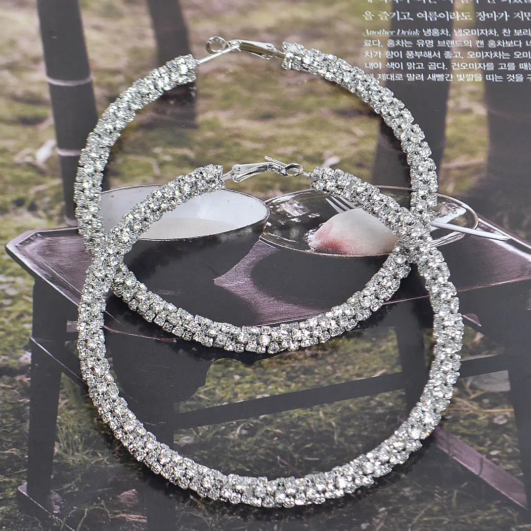 Twisted Rhinestone 80mm Hoop Earring