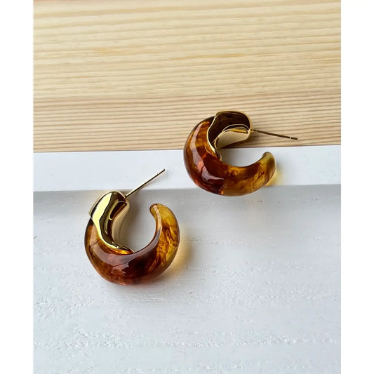 18k Gold Plated Circle Naturel Stone Earrings