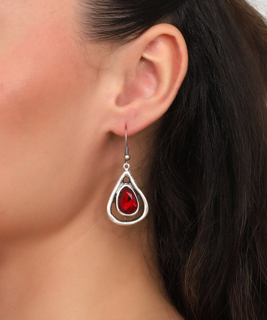 Red Crystal Antique Silver Earrings