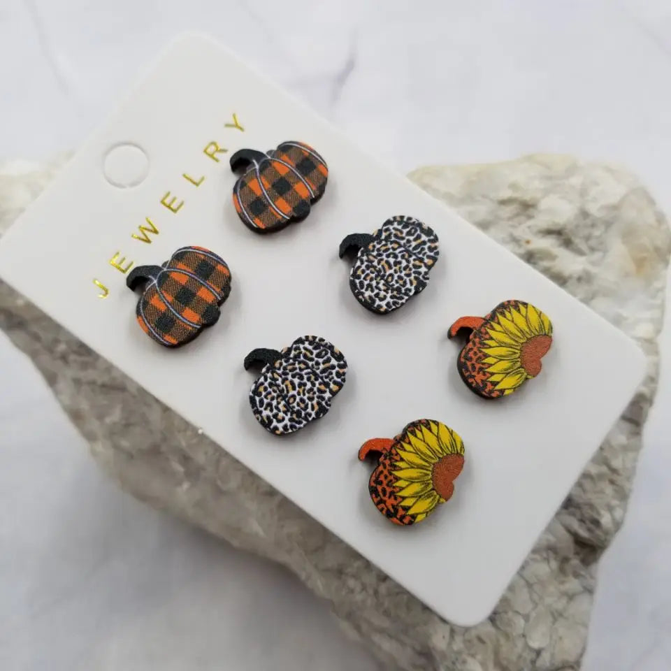 Fall Pumpkin Stud Earrings - Set of 3