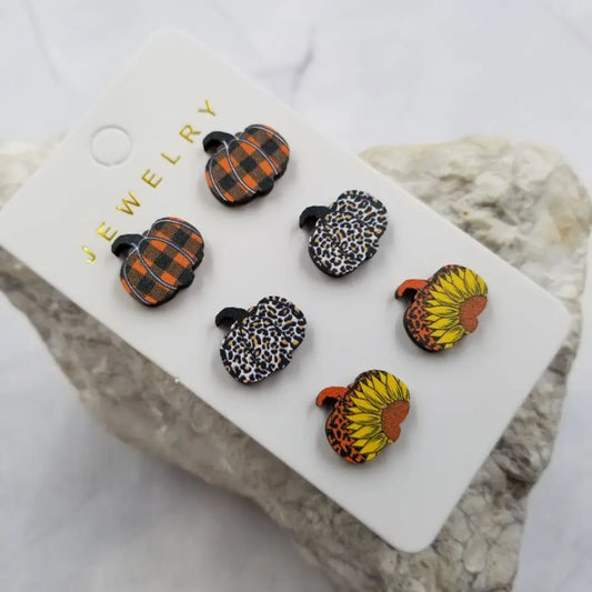 Fall Pumpkin Stud Earrings - Set of 3