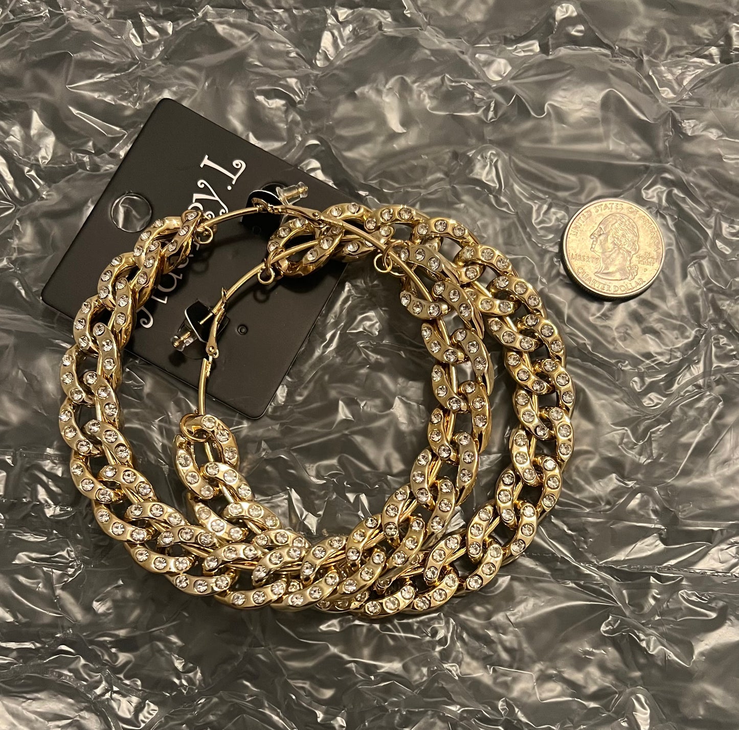 80mm Stoned Chain Hoop Earring