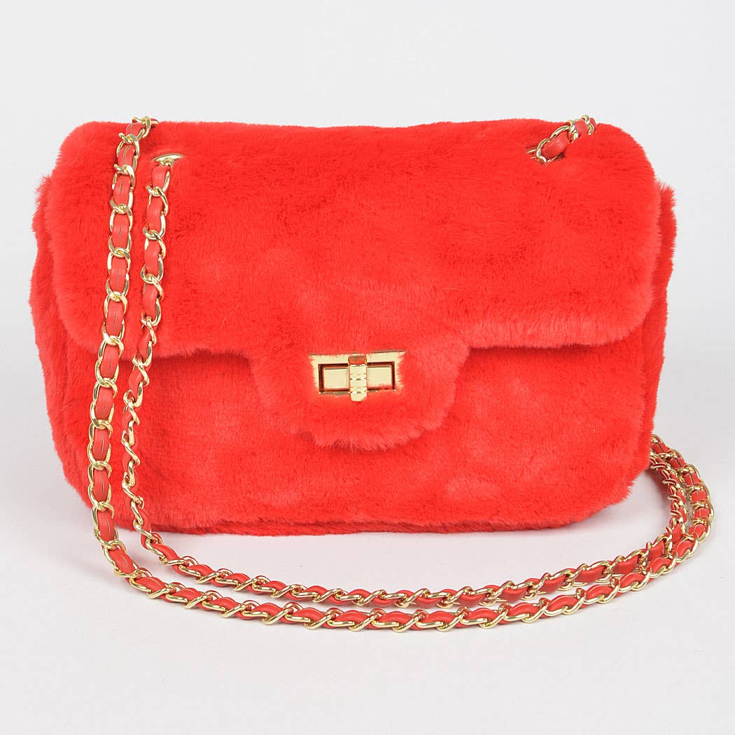Faux Wool Flap Shoulder Bag