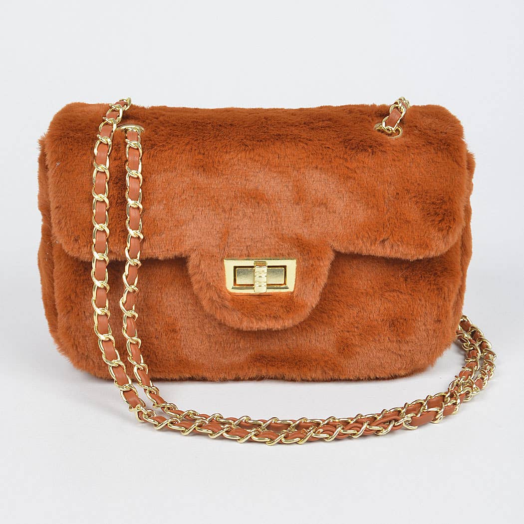 Faux Wool Flap Shoulder Bag