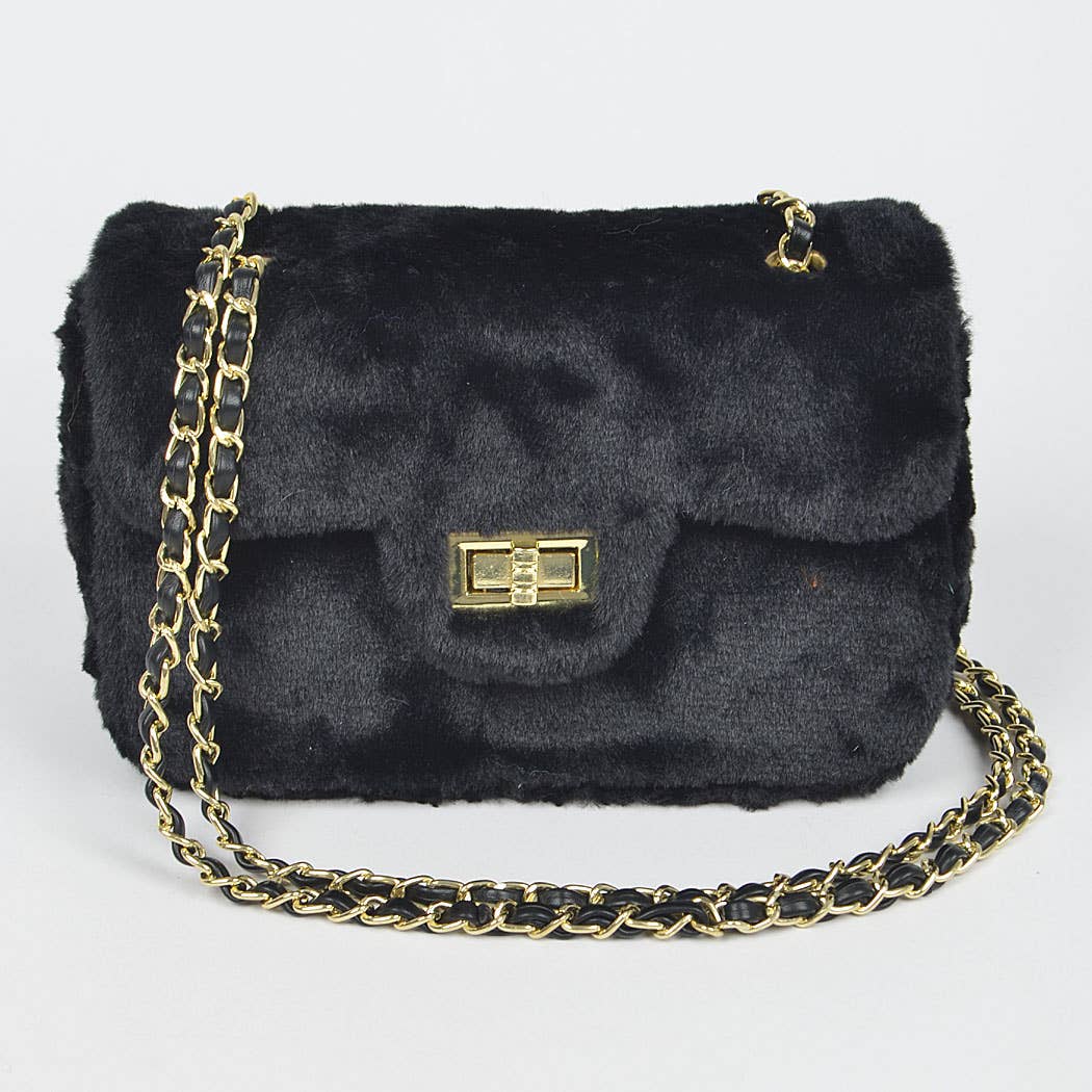 Faux Wool Flap Shoulder Bag