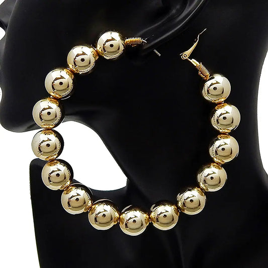 80mm Polished Ball Chunky Hoop Earrings