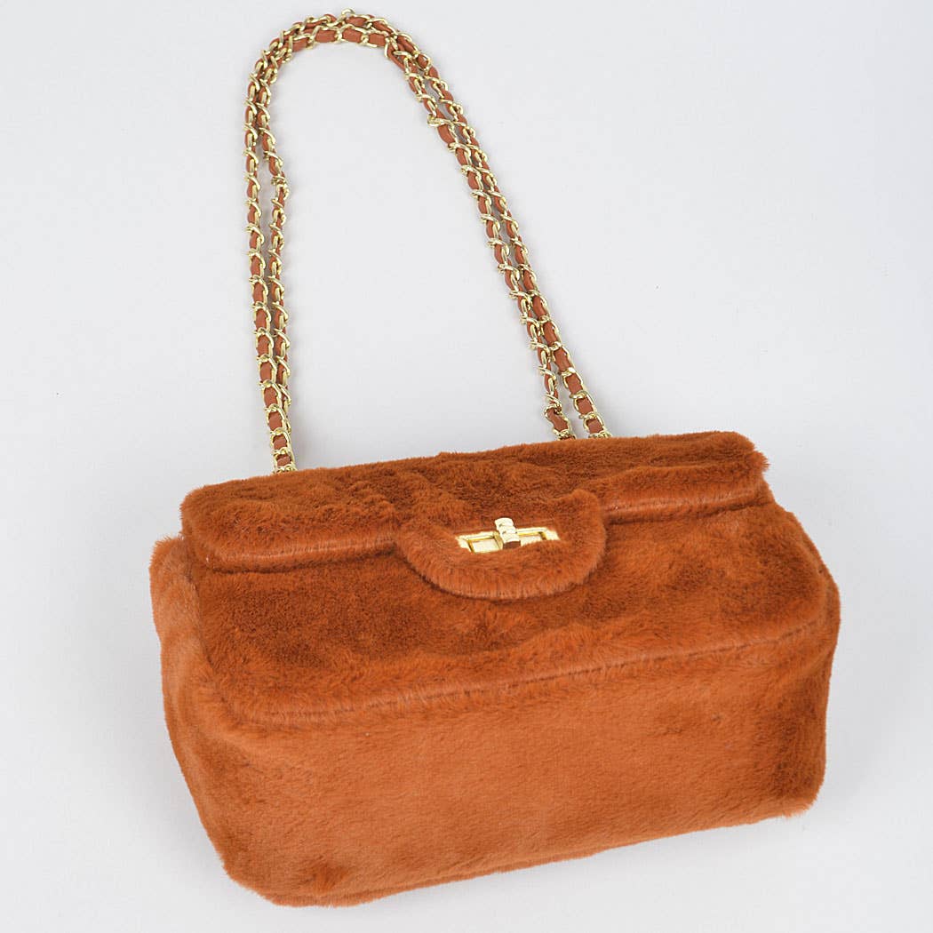 Faux Wool Flap Shoulder Bag