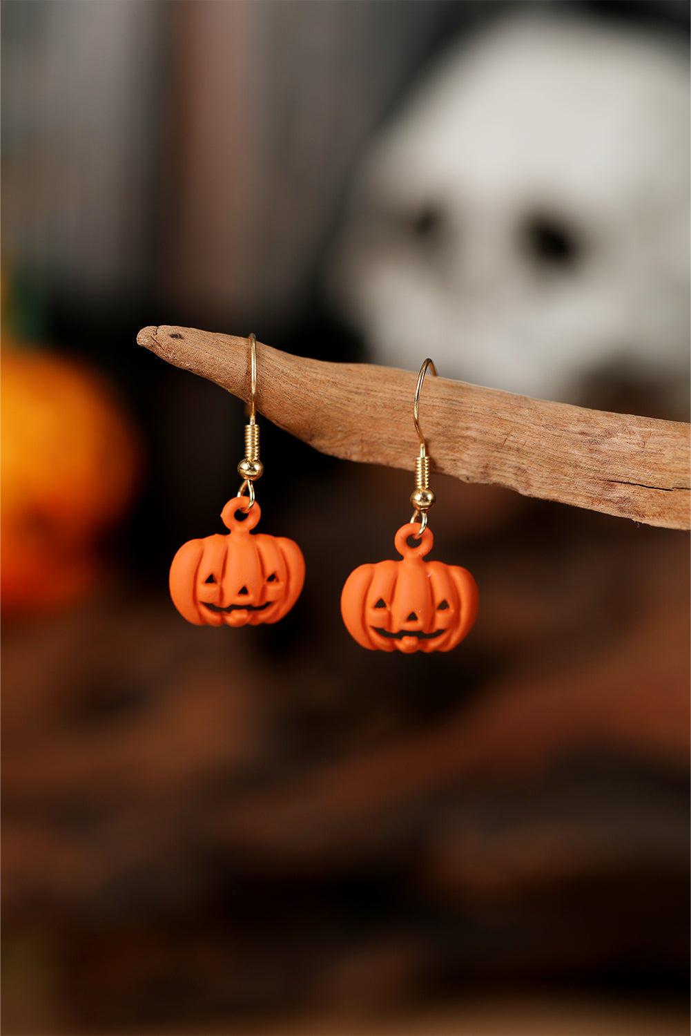 Orange Halloween Pumpkin Pendant Hook Earrings