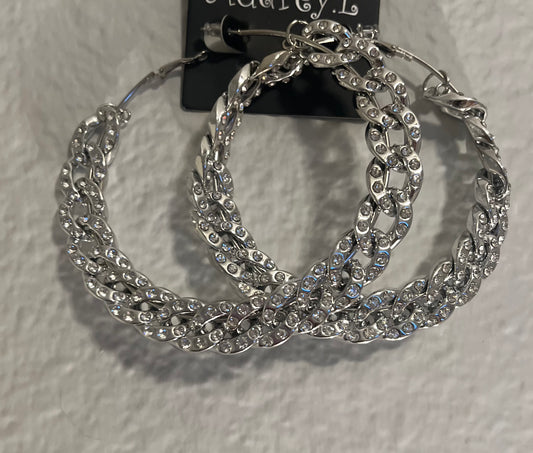 80mm Stoned Chain Hoop Earring