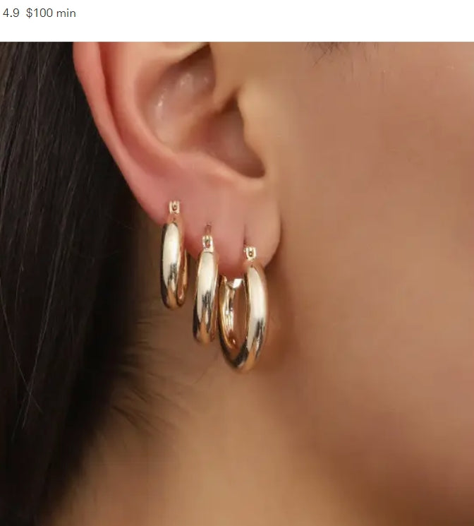 18k Gold Plated 3 Sizes Circle Combinated Earrings Set