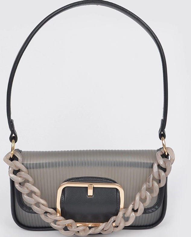 Translucent Metal Buckle Crossbody Bag W/Chain