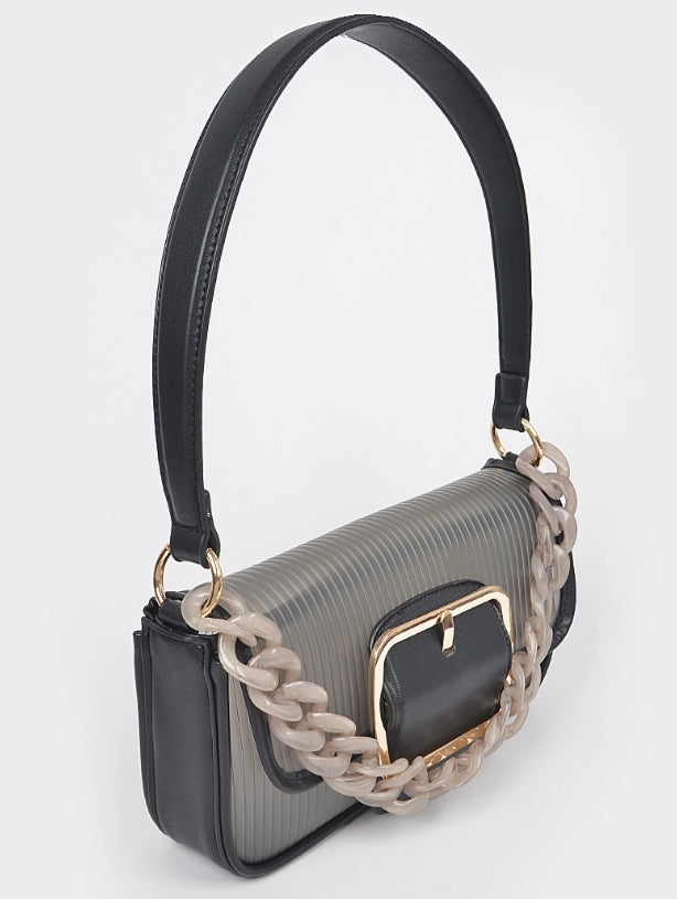 Translucent Metal Buckle Crossbody Bag W/Chain