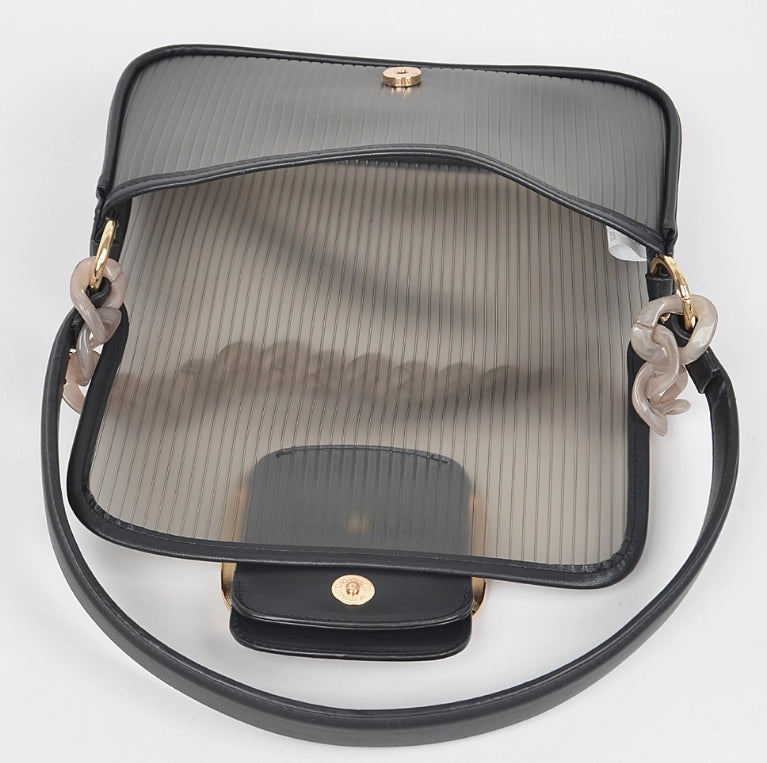 Translucent Metal Buckle Crossbody Bag W/Chain
