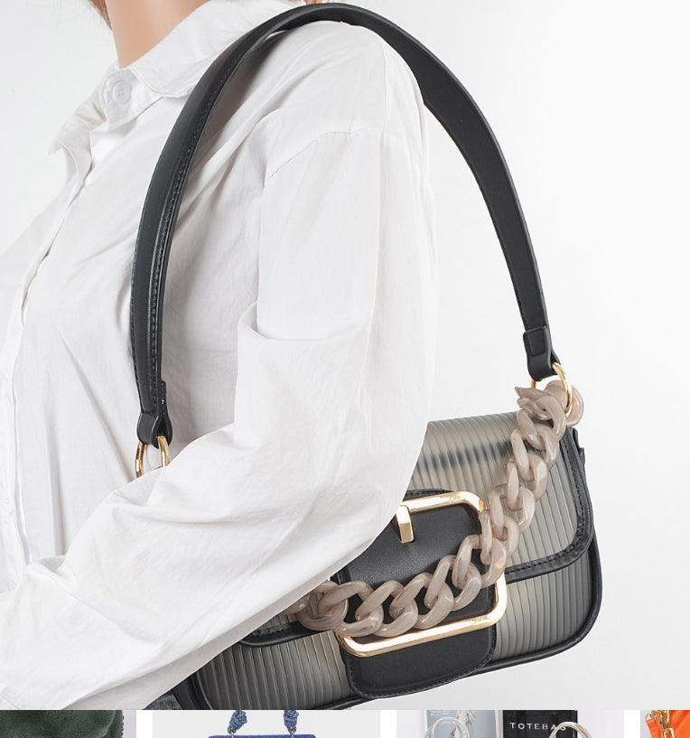 Translucent Metal Buckle Crossbody Bag W/Chain