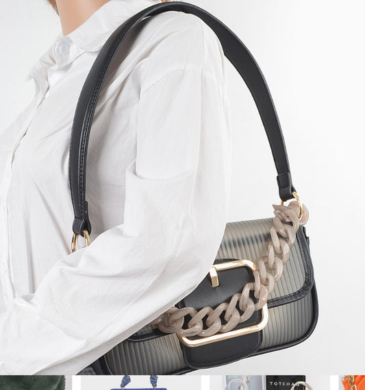 Translucent Metal Buckle Crossbody Bag W/Chain