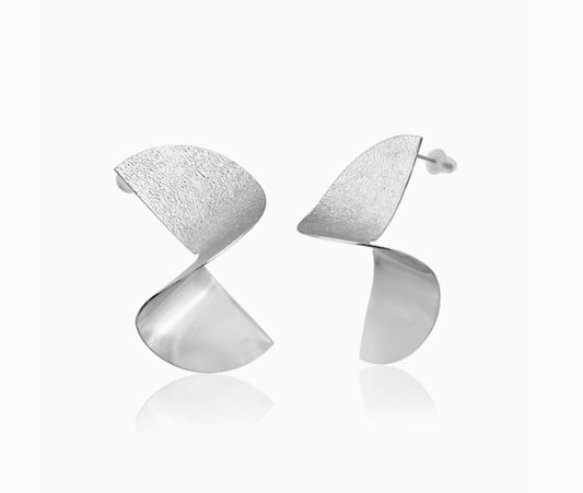 Silvertone Textured Irregular Shape Earrings