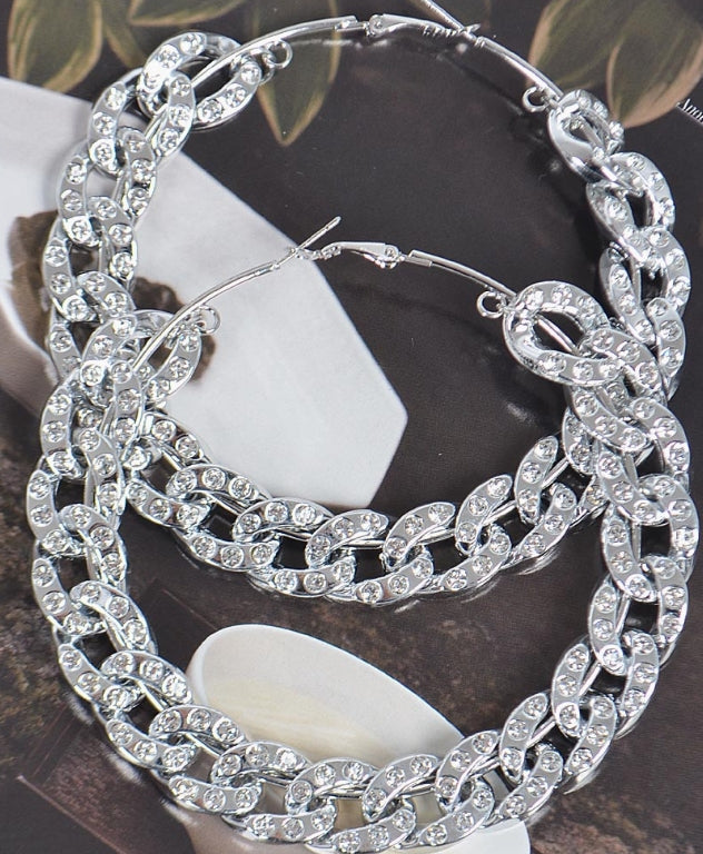 80mm Stoned Chain Hoop Earring
