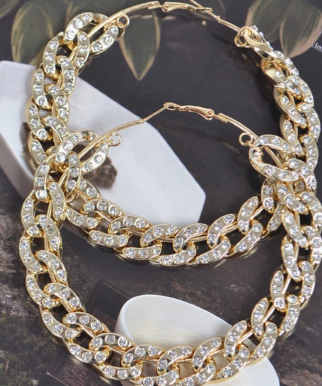 80mm Stoned Chain Hoop Earring