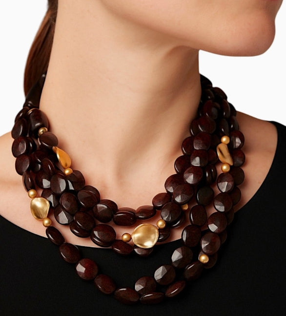 Multi Strand Chunky Stone Bead Statement Necklace | Boho