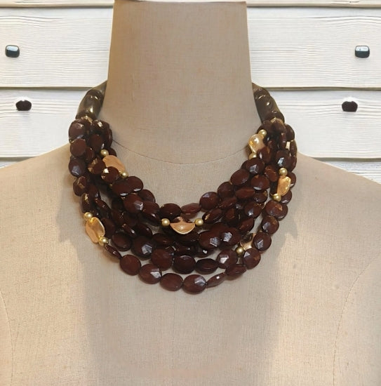 Multi Strand Chunky Stone Bead Statement Necklace | Boho