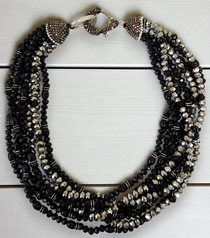 Chunky Multi Strand Pavé Beaded Collar | Statement Necklace