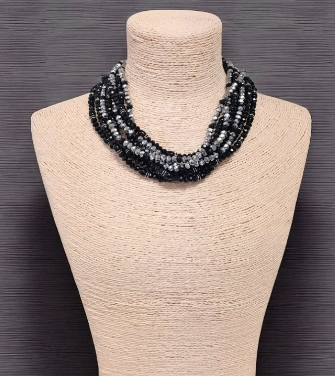 Chunky Multi Strand Pavé Beaded Collar | Statement Necklace