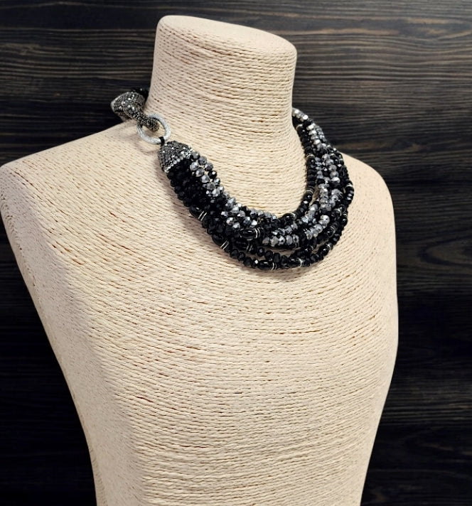 Chunky Multi Strand Pavé Beaded Collar | Statement Necklace