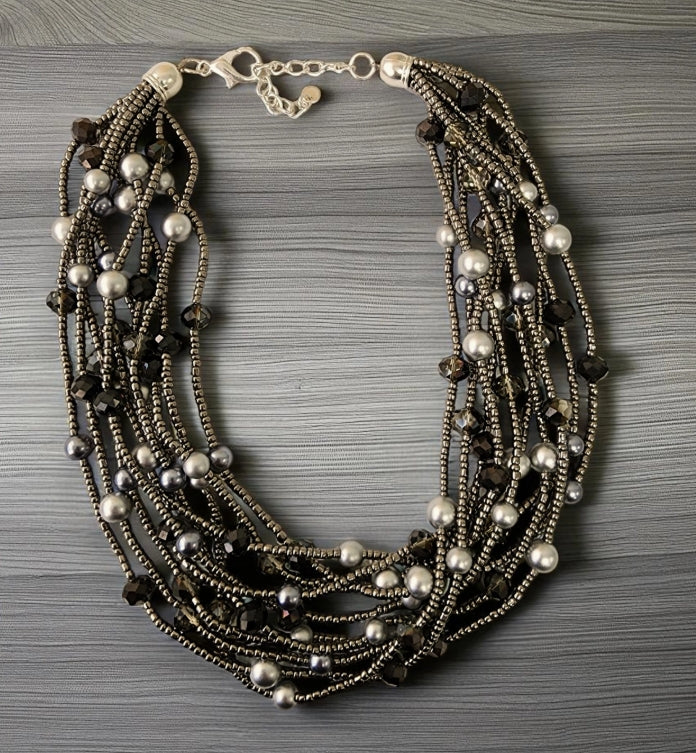 Chunky Multi Strand Beaded Pearl Collar | Statement Necklace