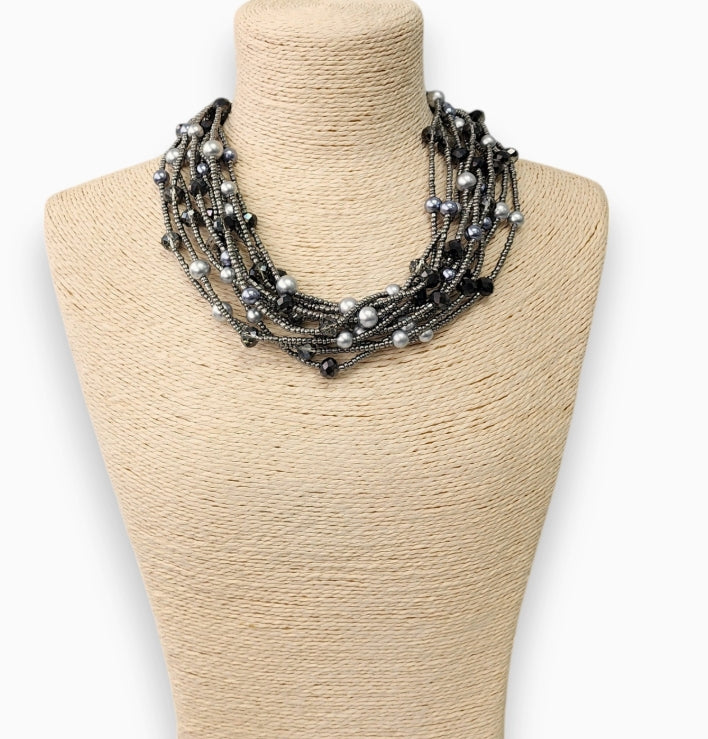 Chunky Multi Strand Beaded Pearl Collar | Statement Necklace